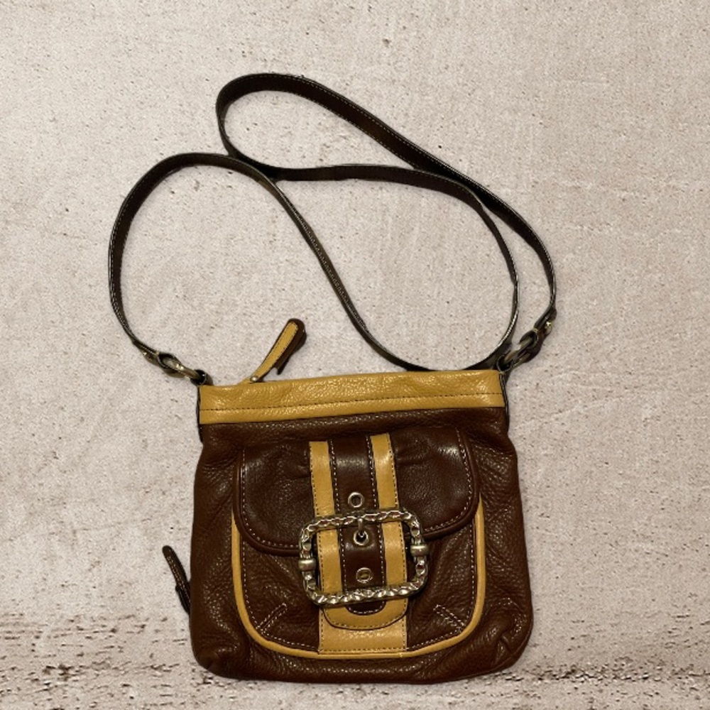 b. makowsky Brown/Camel Genuine Leather Crossbody Bag